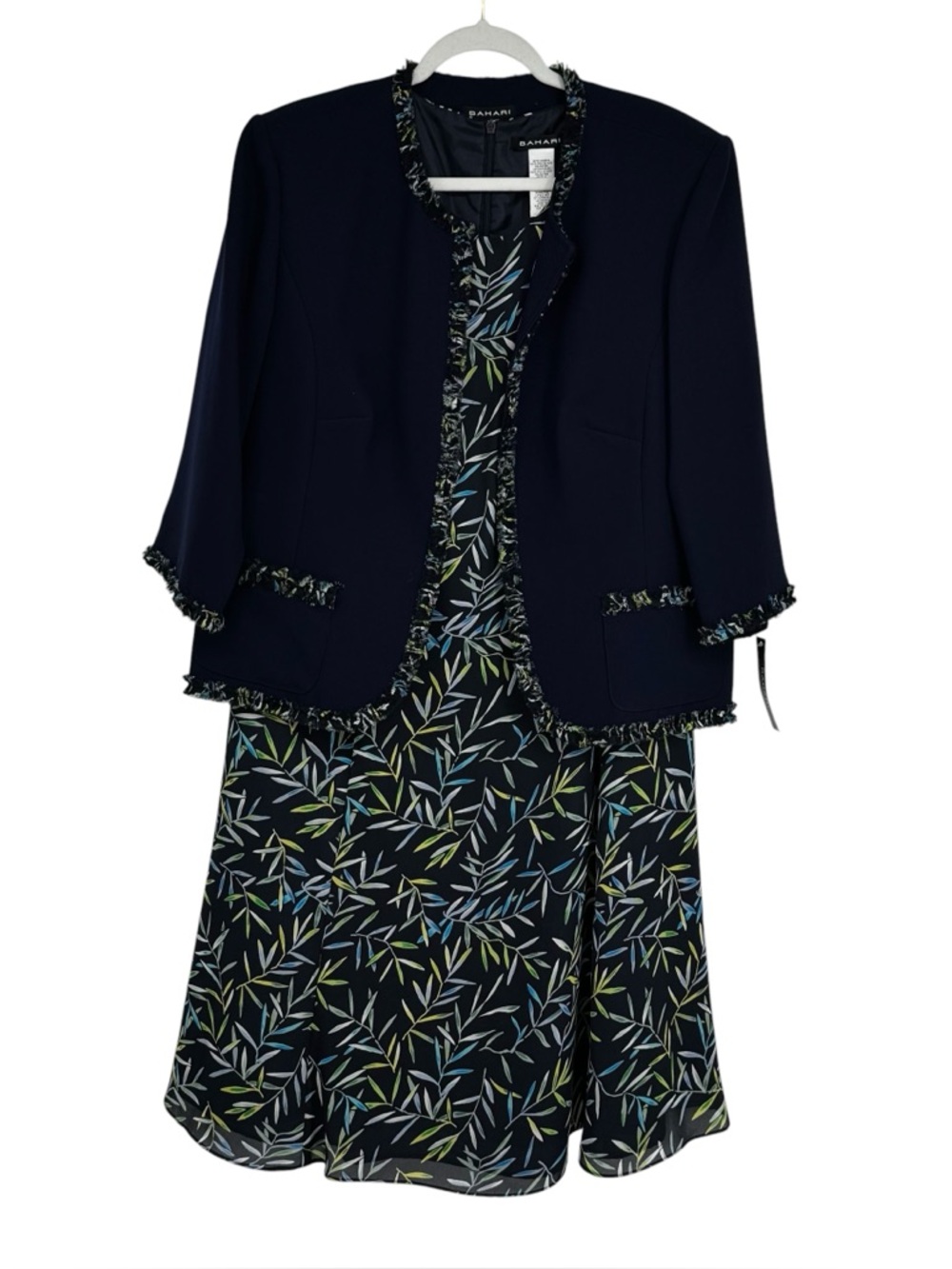 NWTS Bahari Size 18W Blue/Green Polyester Leaf Print 2 Piece Jacket/Dress Set
